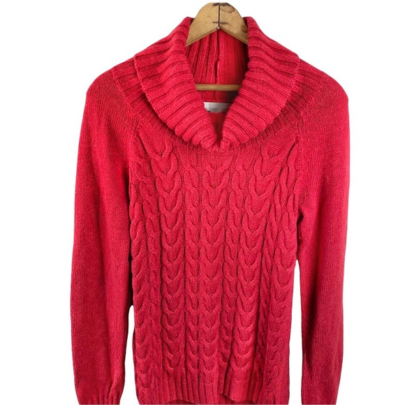 Banana Republic Wool Cashmere Blend Cable Knit Mixed Knit Cowl Neck Red Sweater - Picture 3 of 16